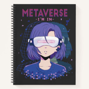 Anime-Mädchen Virtual-Reality-Brille Notizbuch