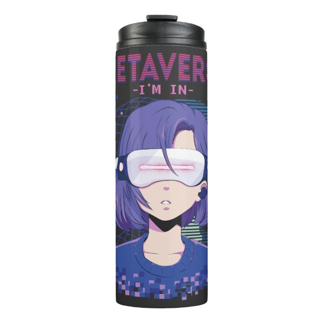 Anime-Mädchen Virtual-Reality-Brille Thermobecher Thermosbecher (Vorderseite)
