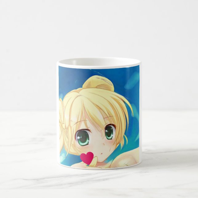 Anime Manga blond grün-mit Augen Mädchenherz Kaffeetasse (Mittel)