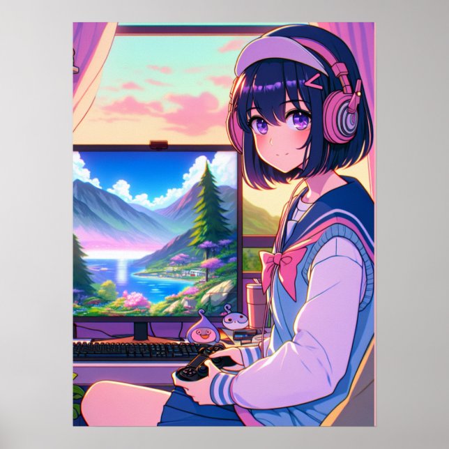 Anime Manga Gamer Girl Wall Art Poster (Vorne)