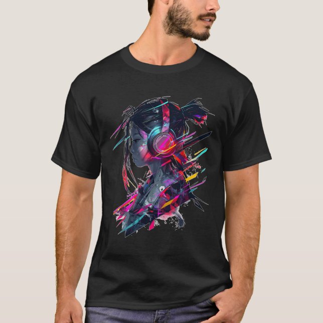 Anime Manga Graphic Headphone Artwork Anime T-Shirt (Vorderseite)