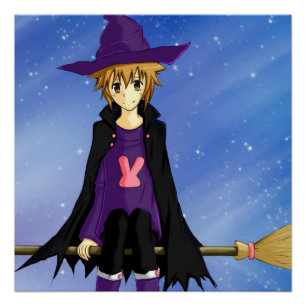 Anime-Manga-Junge mit violetter Mütze und Cape Poster