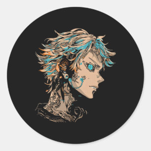 Anime Manga Motif Blue-eyes Illustration Anime Runder Aufkleber
