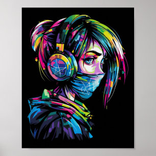 Anime Manga Motif Headphone Illustration Anime 1 Poster