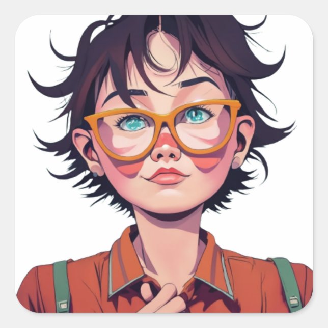 Anime Manga Pop Kunstliebhaber Gesicht Charaktere  Quadratischer Aufkleber (Vorderseite)