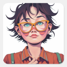 Anime Manga Pop Kunstliebhaber Gesicht Charaktere Quadratischer Aufkleber