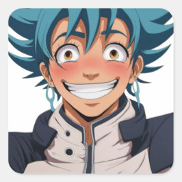 Anime Manga Pop Kunstliebhaber sehen sich lachende Quadratischer Aufkleber
