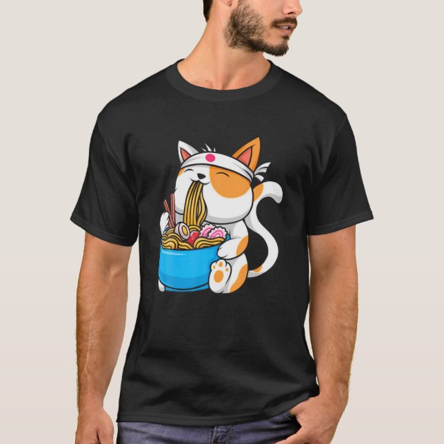 Anime Manga Ramen Cat Anime T-Shirt Japanisch (Vorderseite)