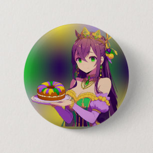 Anime Mardi Gras King cake Button
