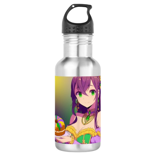 Anime Mardi Gras King cake Edelstahlflasche (Vorderseite)