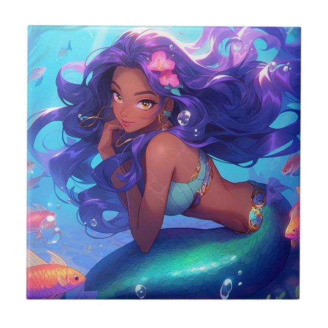 Anime Mermaid Girl Fantasy Art Fliese (Vorderseite)