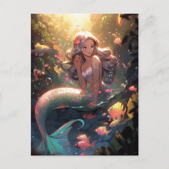 Anime Mermaid Girl Fantasy Art Postkarte (Vorderseite)
