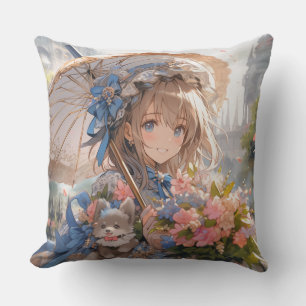 Anime mit Regenschirm Kissen