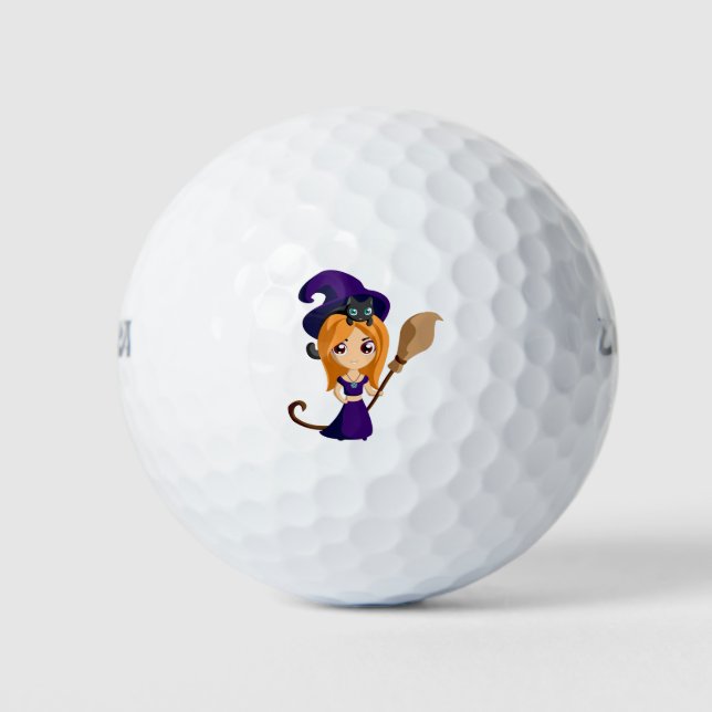 Anime Moon Hexenkatze Cartoon Golfball (Vorderseite)