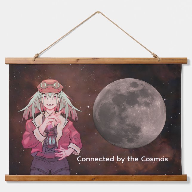 Anime, moon, Nebula Space Wandteppich Mit Holzrahmen (Vorne)