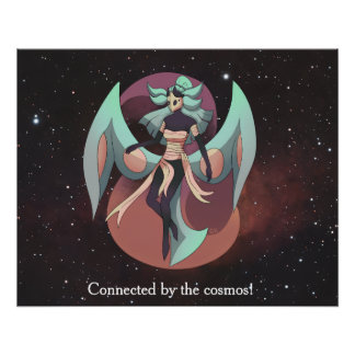 Anime, moth woman, Nebula, Space Poster