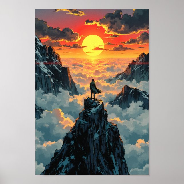 Anime Mountain Summit Sunrise Wall Art Poster (Vorne)