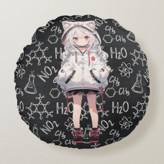 Anime Neko Chemical Formula Throw Pillow Rundes Kissen
