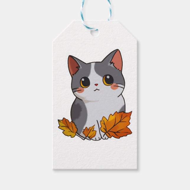 Anime niedlich Cat Herbstlaubs Geschenkanhänger (Vorderseite)