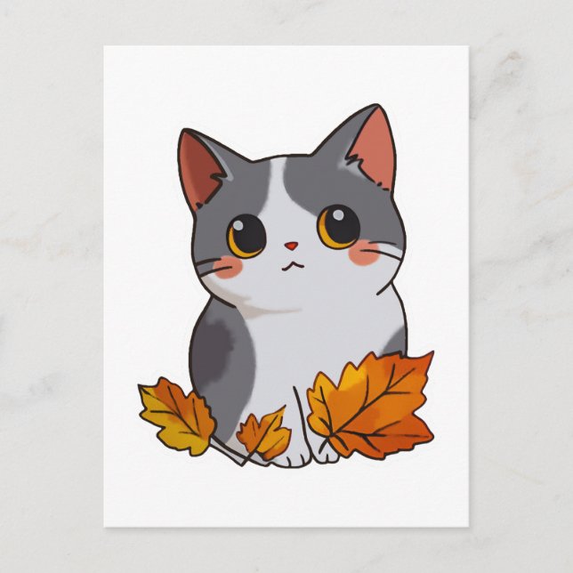 Anime niedlich Cat Herbstlaubs Postkarte (Vorderseite)