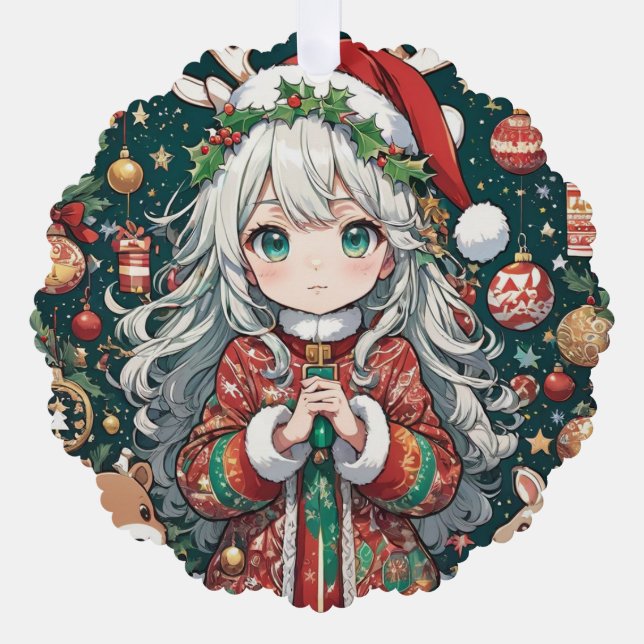 Anime niedlich Christmes Ornament Karte (Vorderseite)