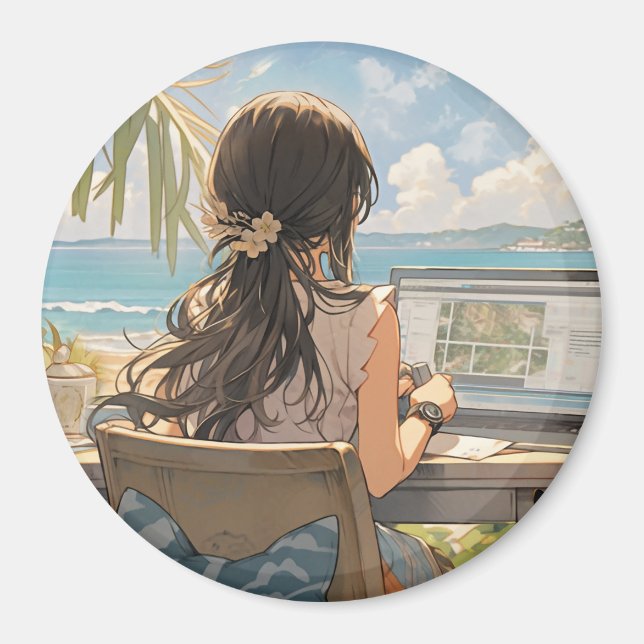 Anime Office am Meer Magnet (Vorne)