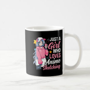 Anime Otaku schenke nur ein Mädchen, das Anime und Kaffeetasse