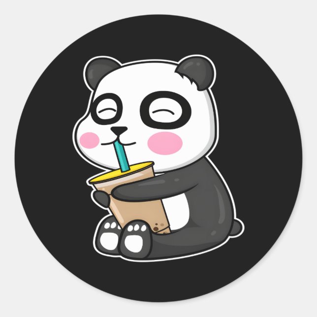 Anime Panda trinkt Boba Bubble Tea L Kawaii Runder Aufkleber (Vorderseite)