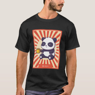 Anime Panda trinkt Kaffee im japanischen Stil T-Shirt