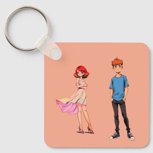 Anime-Pärchen Quadratischer Schlüsselanhänger -  (Vorderseite)