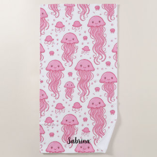 Anime Pink Jellyfish Personalisiert Strandtuch