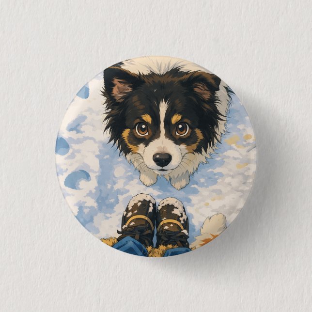 Anime Playful Dog Round Button (Vorderseite)