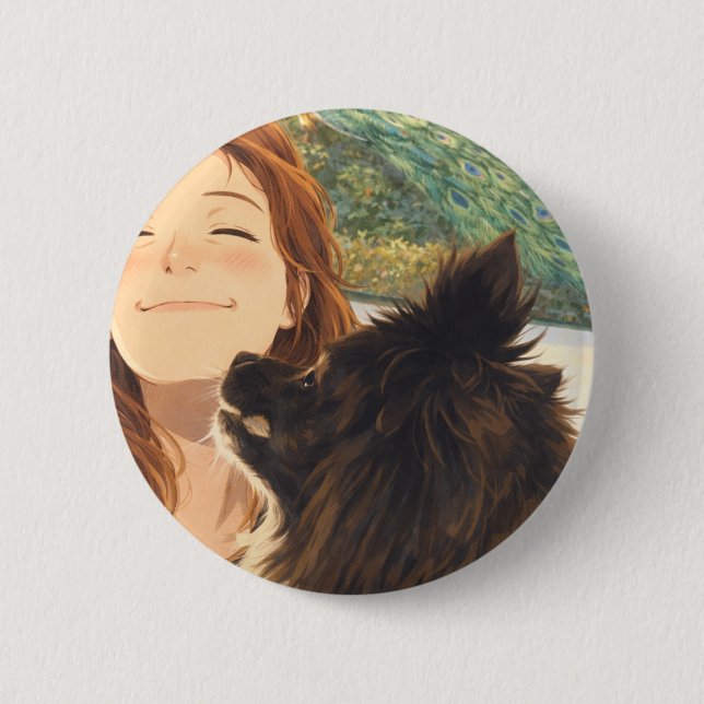 Anime Playful Puppy Round Button (Vorderseite)