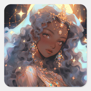 Anime Princess Fantasy Art Quadratischer Aufkleber