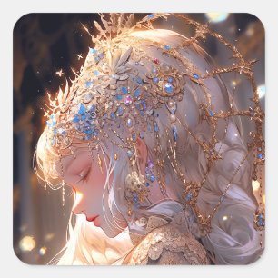 Anime Princess Girl Fantasy Art Quadratischer Aufkleber