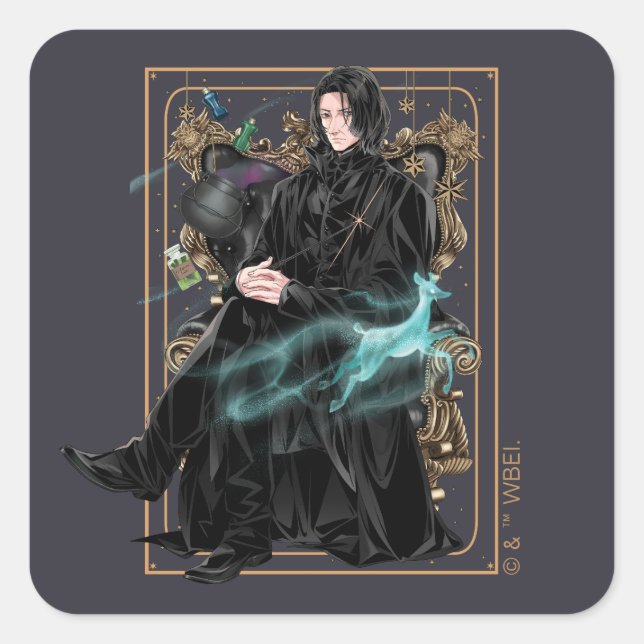 Anime Professor Severus Snape sitzt Quadratischer Aufkleber (Vorderseite)