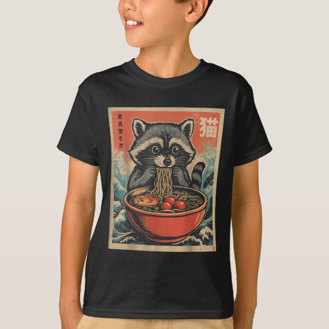 Anime Raccoon Ramen Japanisch Funny Kawaii Geschen T-Shirt (Vorderseite)