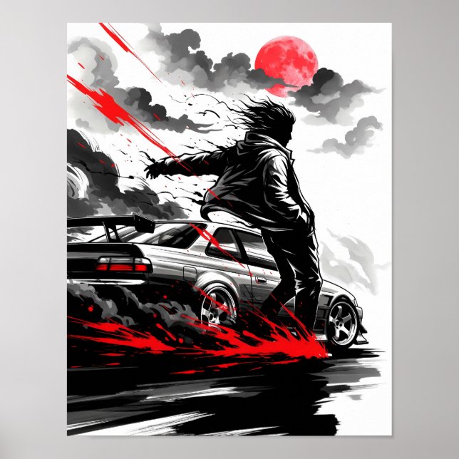 Anime Racing Drift - Sumi-e-Speed Art Poster (Vorne)