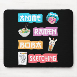 Anime Ramen Boba Sketching Kawaii Anime Lover Mer Mousepad