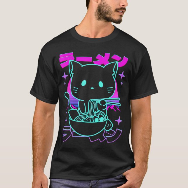 Anime Ramen Cat Japanisch Noodles Ästhetik Kawaii T-Shirt (Vorderseite)
