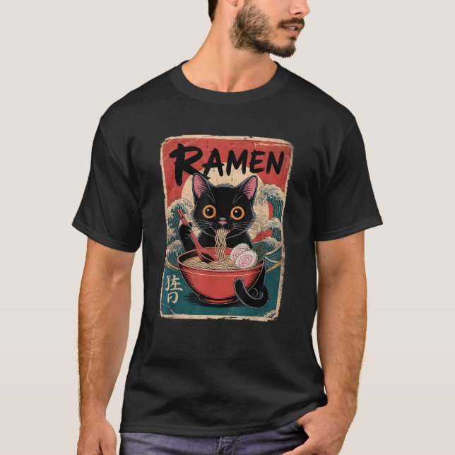 Anime Ramen Cat Kawaii Cute Japanese Funny Cat  T-Shirt (Vorderseite)
