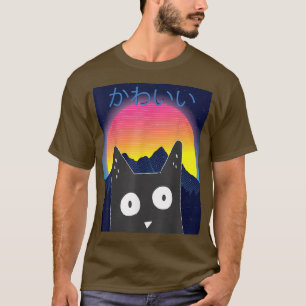 Anime Retro Kitten Neko Synthwave Japan 80s Manga  T-Shirt