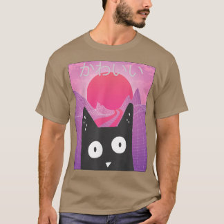 Anime Retro Kitten Neko Synthwave Japan 80s Manga  T-Shirt