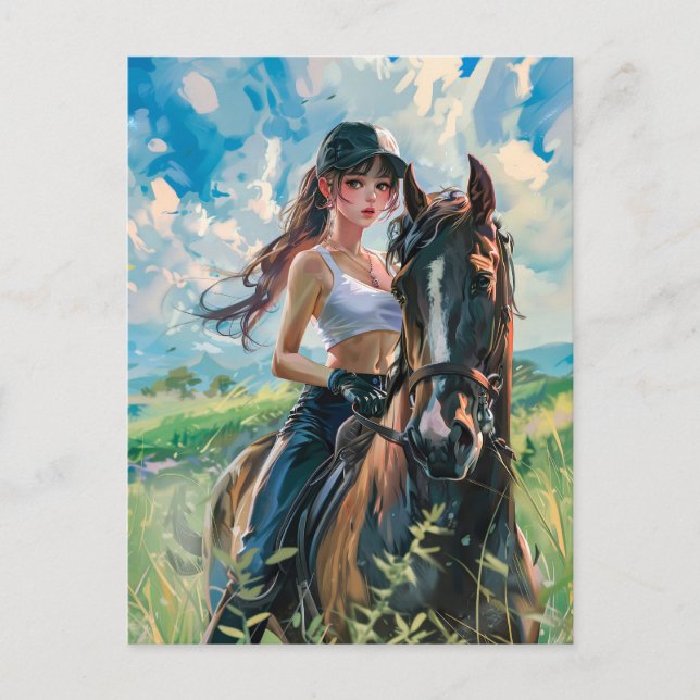 Anime Rider in der majestätischen Bergwelt Postkarte (Vorderseite)