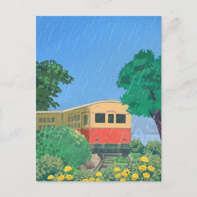 Anime Romantic Rain and Train Postkarte (Vorderseite)