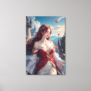 Anime-Rote-Prinzessin-Fantasy-Schloss-Leinwanddruc Leinwanddruck