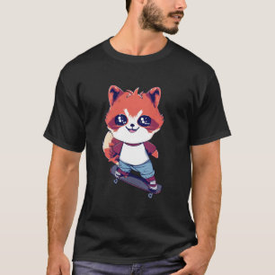 Anime Roter Panda Skateboarding Skater T-Shirt
