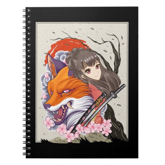 Anime Samurai Fox Otaku Japanese Girl Notizblock (Vorderseite)