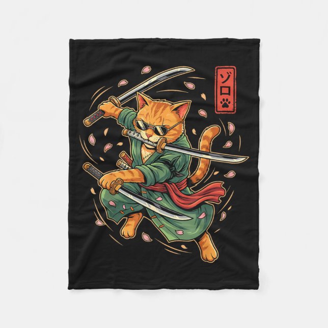 Anime Samurai-Katze Drei Schwerter japanischer Kun Fleecedecke (Vorderseite)