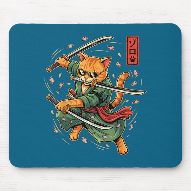 Anime Samurai-Katze Drei Schwerter japanischer Sti Mousepad (Vorne)